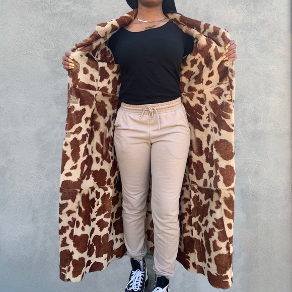 Shearling Cow Print Fur Coat - Picture 3 of 9